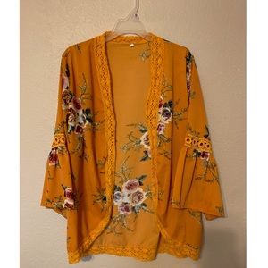 Floral Kimono Cardigan Yellow Size Large
